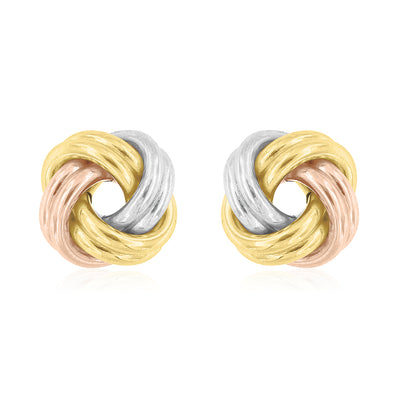 9ct Three Tone Gold Knot Stud Earrings