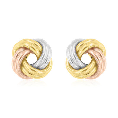 9ct Three Tone Gold Knot Stud Earrings