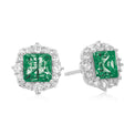 KISS Sterling Silver with Princess & Round Brilliant Cut Green and White Swarovski Zirconia Stud Earrings