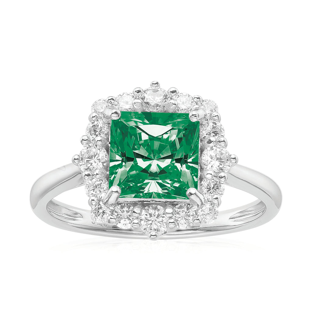 KISS Sterling Silver with Princess & Round Brilliant Cut Green and White Swarovski Zirconia Ring
