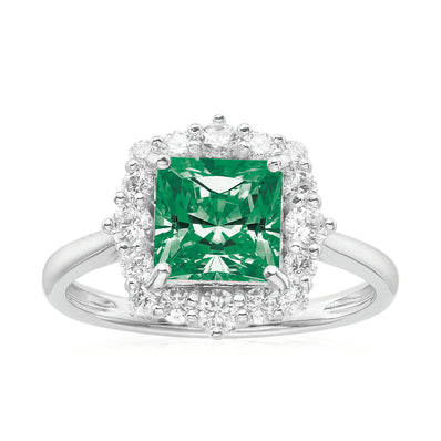 KISS Sterling Silver with Princess & Round Brilliant Cut Green and White Swarovski Zirconia Ring