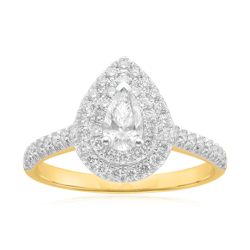 Celebration 18ct Yellow Gold with Pear & Round Brilliant Cut 1 Carat tw of Lab Grown Diamond Ring