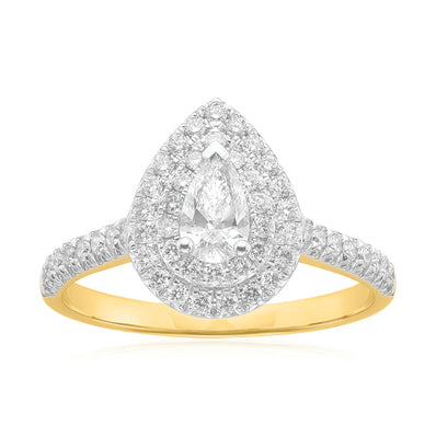 Celebration 18ct Yellow Gold with Pear & Round Brilliant Cut 1 Carat tw of Lab Grown Diamond Ring