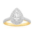 Celebration 18ct Yellow Gold with Pear & Round Brilliant Cut 1 Carat tw of Lab Grown Diamond Ring
