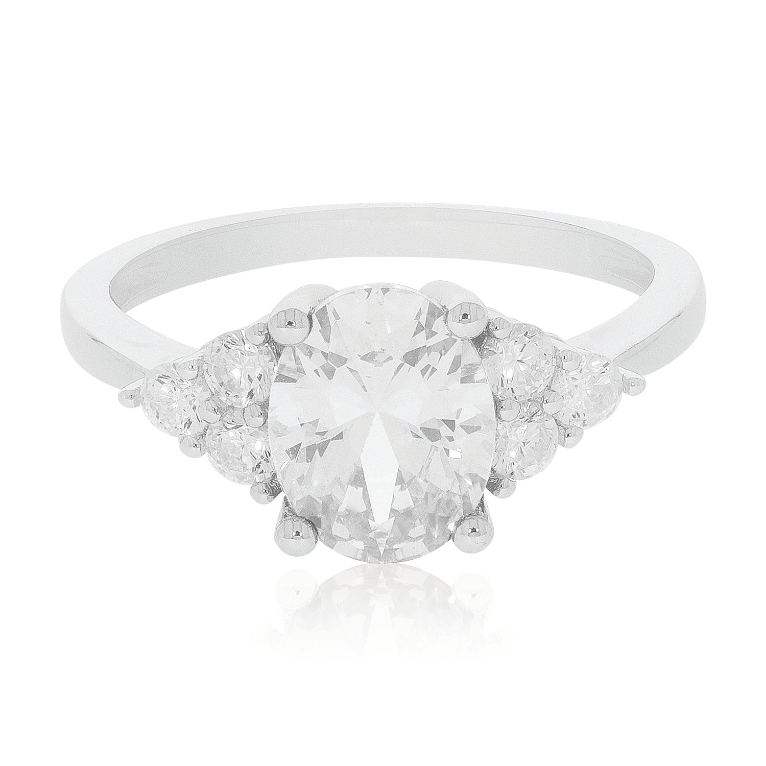 Sterling Silver with Oval & Round Cut White Cubic Zirconia Rings