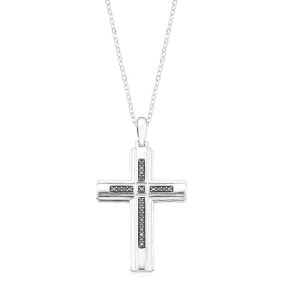 Sterling Silver with 1/4 carat tw Black Diamonds Cross Pendant