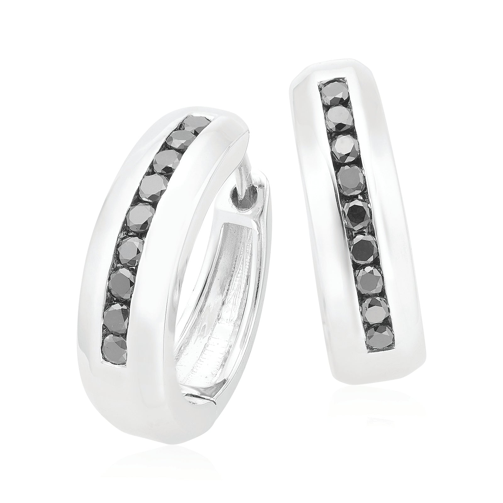 Sterling Silver 0.25 ctw Black Diamond Huggies
