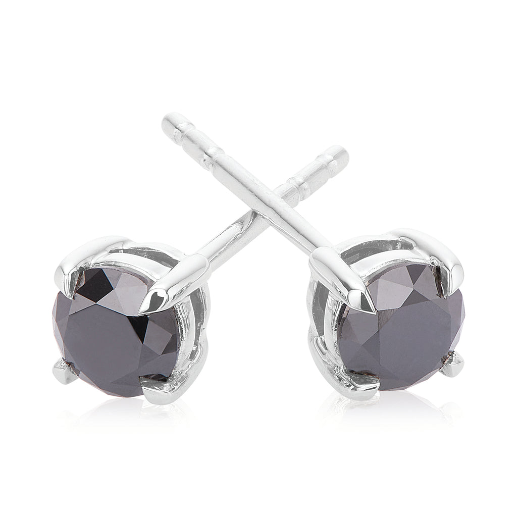 Sterling Silver with 1/2 carat tw Black Diamonds Stud Earrings