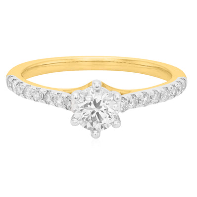 9ct Yellow Gold with Round Brilliant Cut 3/4 CARAT tw of Diamond Ring