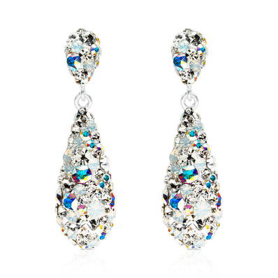 Eclipse Sterling Silver with Round Cut White Crystal Drop Earrings