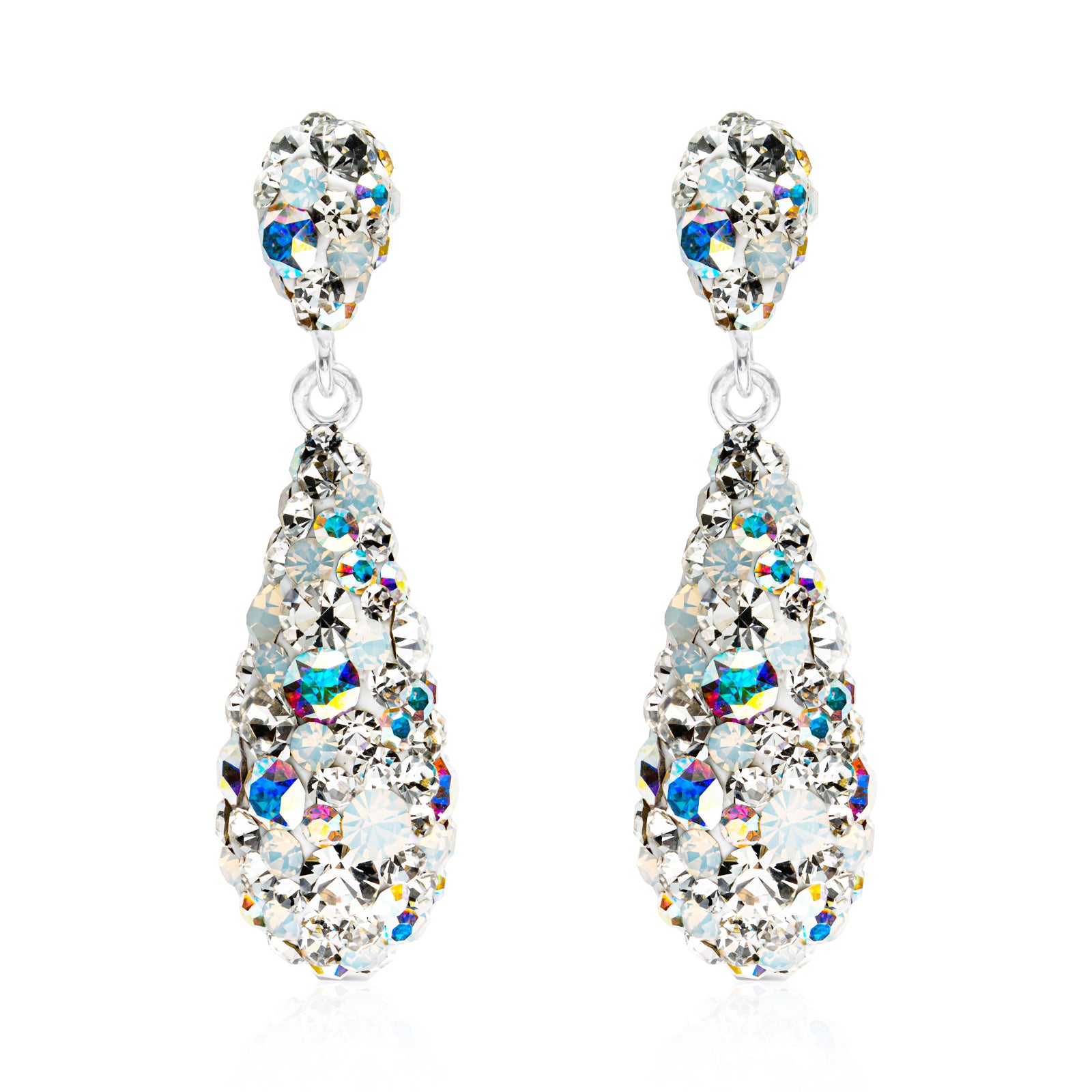 Eclipse Sterling Silver with Round Cut White Crystal Drop Earrings