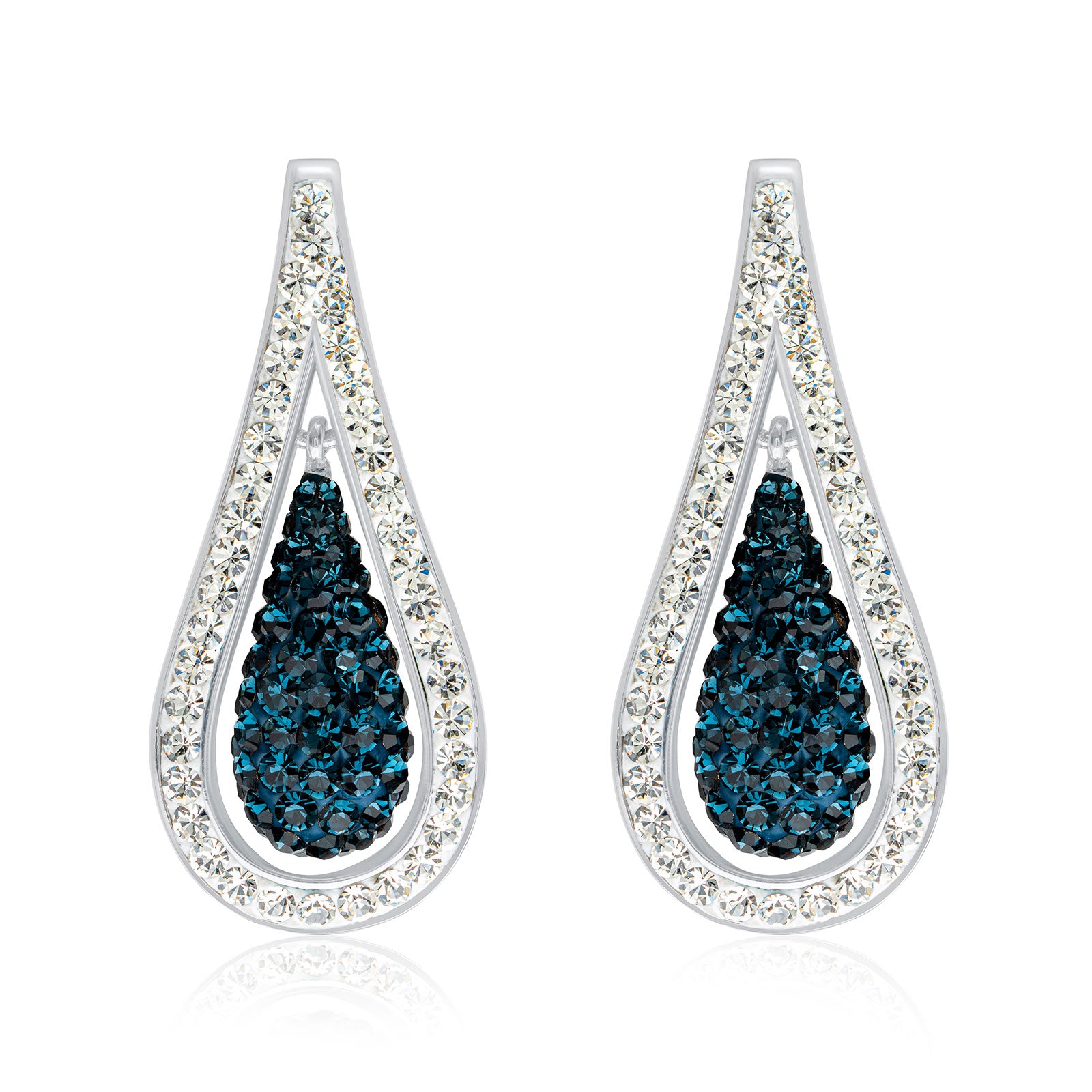 Eclipse Sterling Silver with Round Cut Blue&White Crystal Drop Earrings