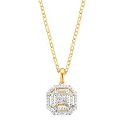 New York 14ct Yellow Gold with Princess & Round Cut 1/3 CARAT tw of Diamond Pendant