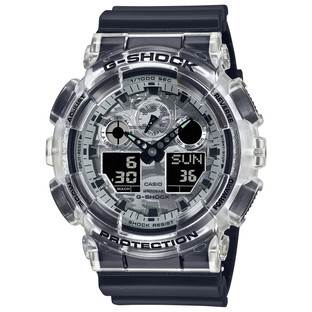Casio G-Shock Transparent Dial Resin Band Watch Shock Resistant - GA100SKC-1A