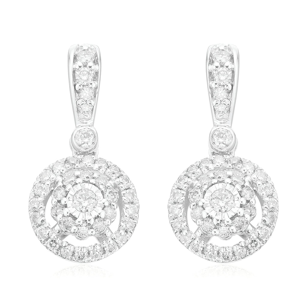 London 9ct White Gold with Round Brilliant Cut 1/4 CARAT tw Diamond Drop Earrings