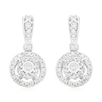 London 9ct White Gold with Round Brilliant Cut 1/4 CARAT tw Diamond Drop Earrings