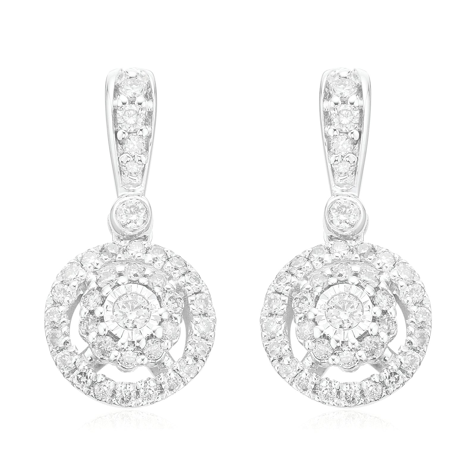 London 9ct White Gold with Round Brilliant Cut 1/4 CARAT tw Diamond Drop Earrings