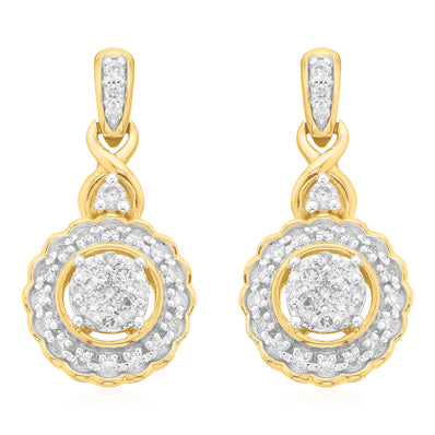 London 9ct Yellow Gold with Round Brilliant Cut 1/2 CARAT tw Diamond Drop Earrings