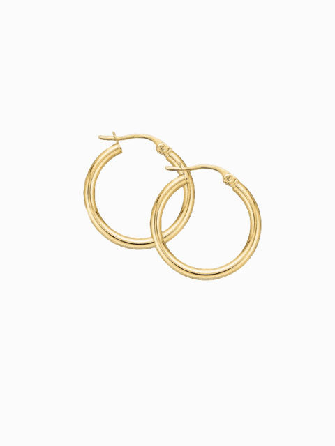 9ct Yellow Gold with Round Cut 2X15MM Polished  Hoop Earrings