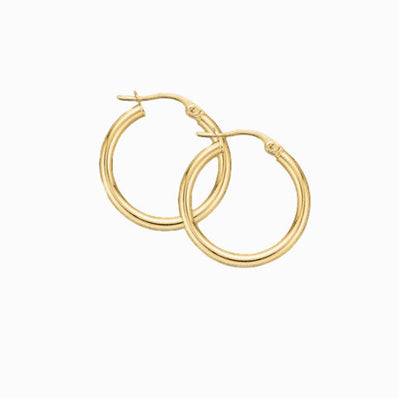 9ct Yellow Gold with Round Cut 2X15MM Polished  Hoop Earrings