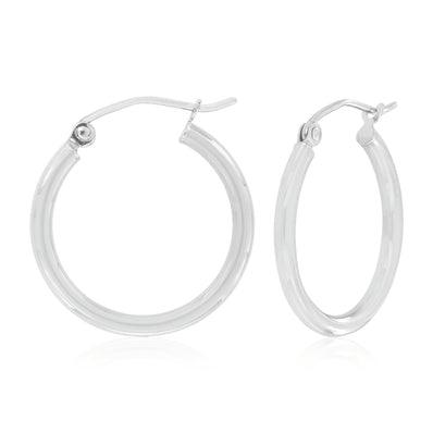 9ct White Gold 2x20mm Polished Hoop Earrings