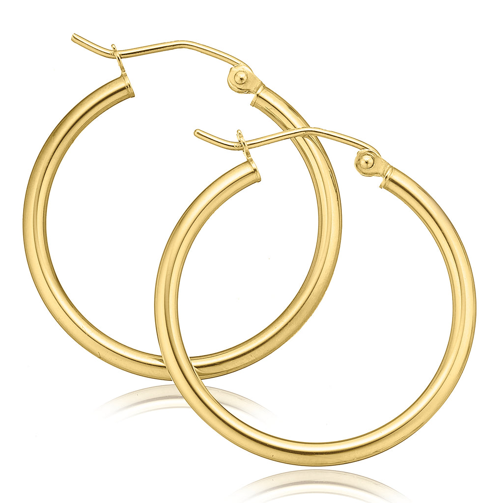 9ct Yellow Gold Round 2x25mm Hoop Polished Hoop Earrings