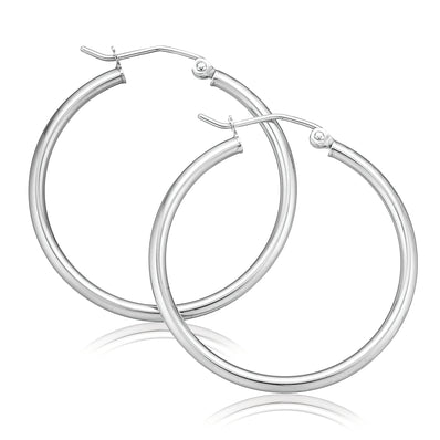 9ct White Gold Round 2x30mm Polished Hoop Earrings