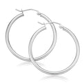 9ct White Gold Round 2x30mm Polished Hoop Earrings