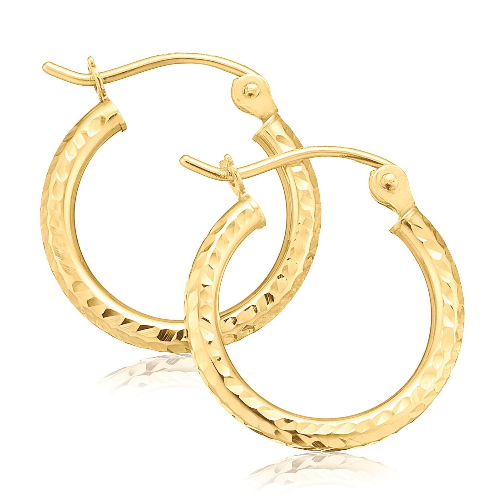 9ct Yellow Gold with Round 2x15mm Diamond Cut Hoop Earrings – Zamels