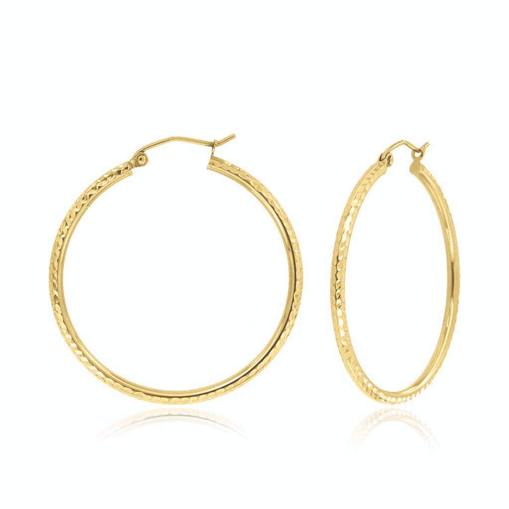 9ct Yellow Gold with Round 2x30mm Diamond Cut  Hoop Earrings