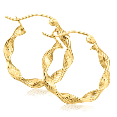 9ct Yellow Gold 3x20mm Twist Hoop Earrings