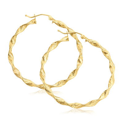 9ct Yellow Gold 3x40mm Twist Hoop Earrings