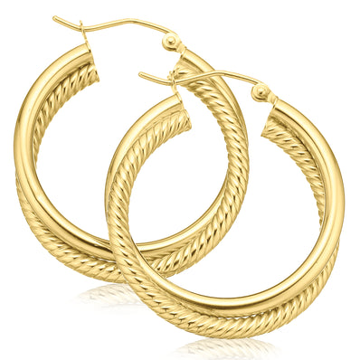 9ct Yellow Gold 2.5x27mm Mesh Polished Hoop Earrings