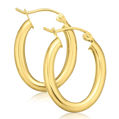 9ct Yellow Gold Oval 3x16x20mm Hoop Earrings