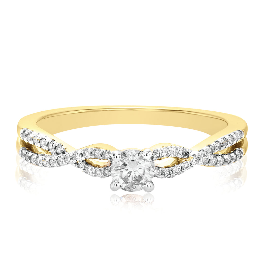 Solitaire 9ct Yellow Gold with Round Brilliant Cut 1/3 CARAT tw of Diamond Engagement Ring
