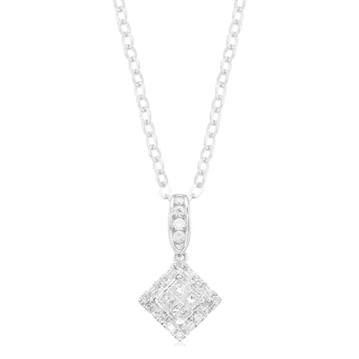 New York 14ct White Gold with Princess & Round Cut 1/3 CARAT tw of Diamond Pendant