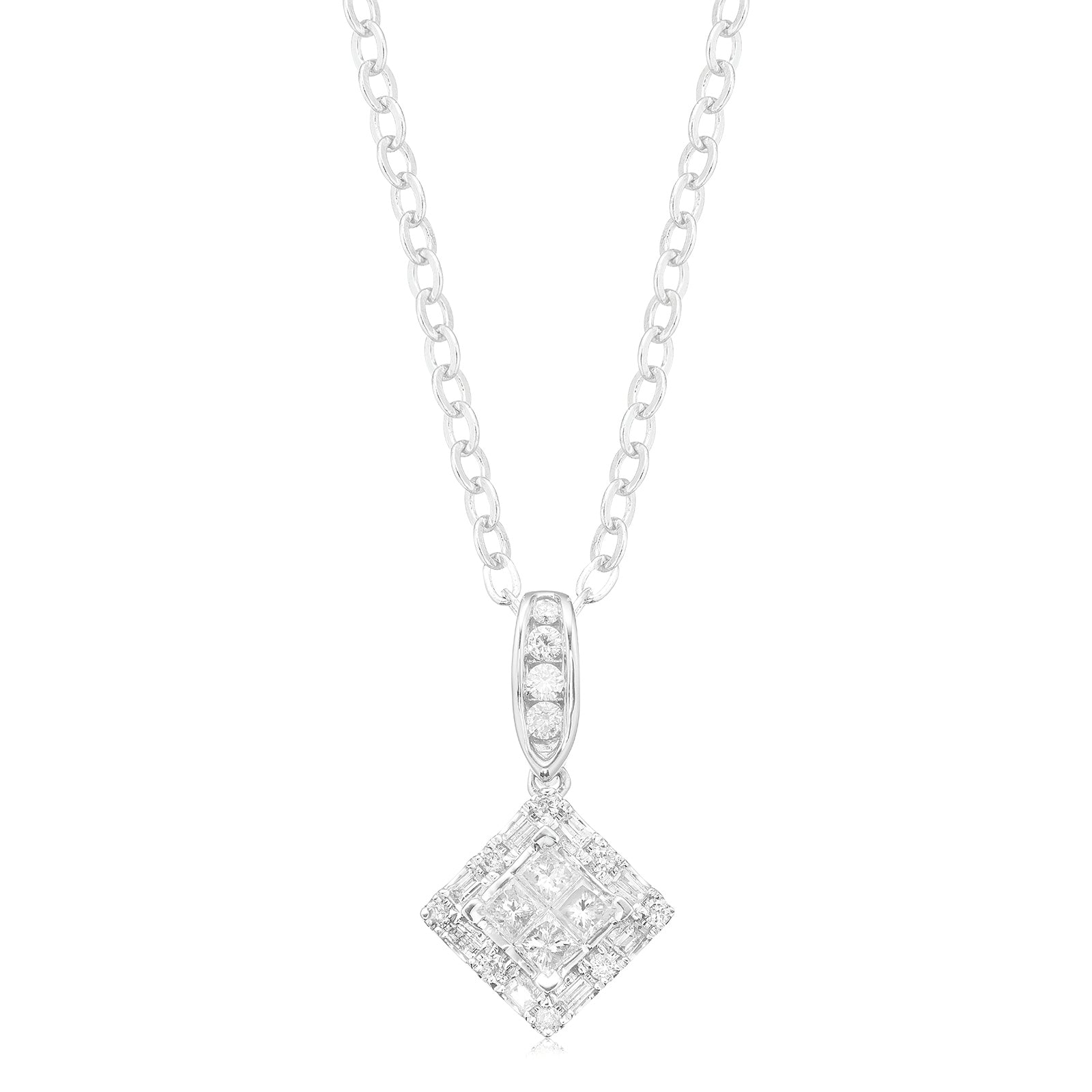 New York 14ct White Gold with Princess & Round Cut 1/3 CARAT tw of Diamond Pendant