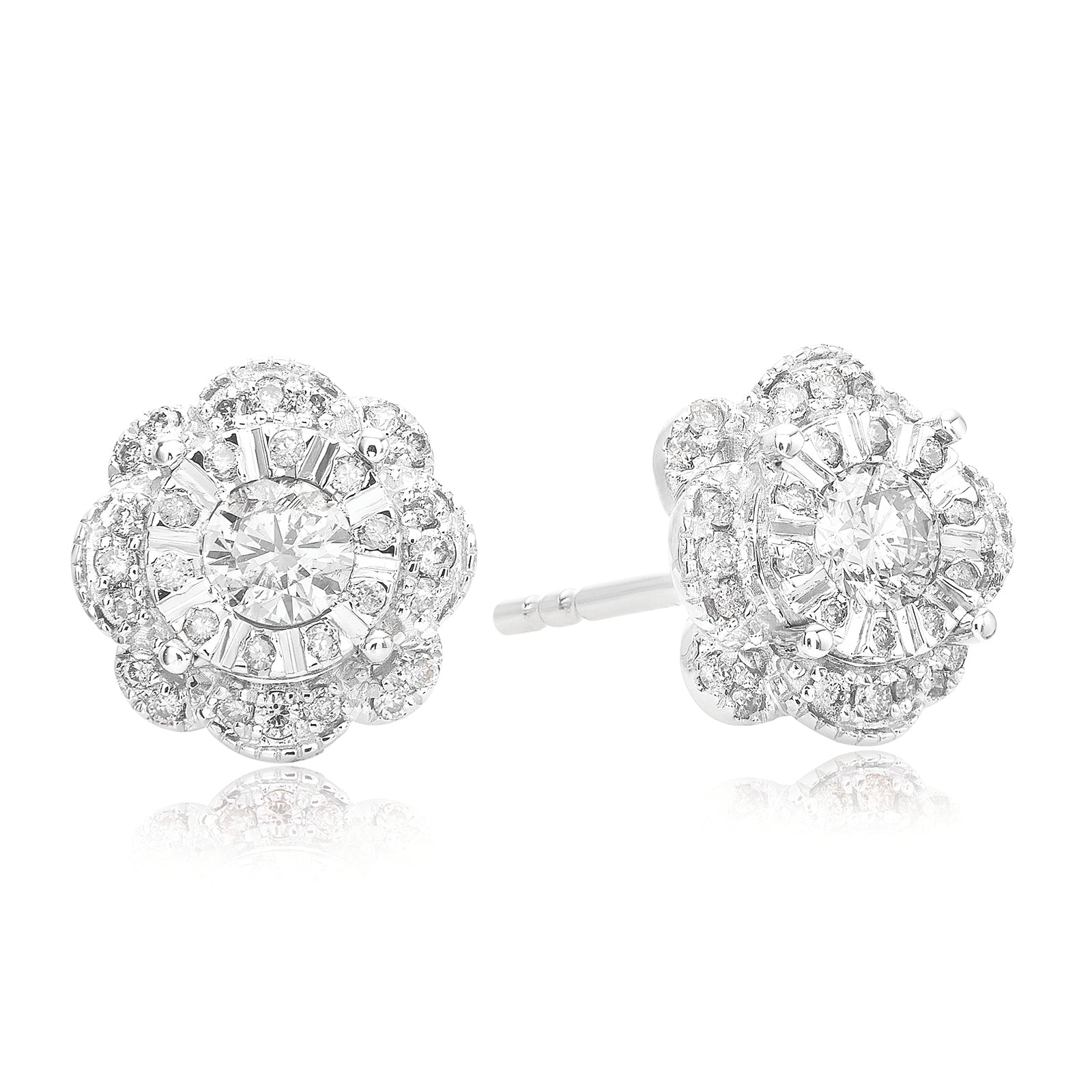 Paris 14ct White Gold with Round Brilliant Cut 1/2 CARAT tw of Diamond Stud Earrings