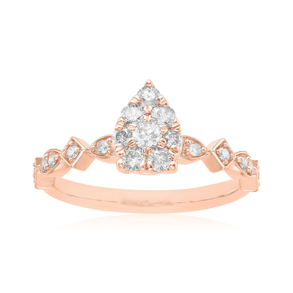 Paris 14ct Rose Gold with Pear & Round Cut 1/2 CARAT tw of Diamond Engagement Ring