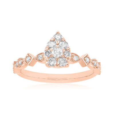 Paris 14ct Rose Gold with Pear & Round Cut 1/2 CARAT tw of Diamond Engagement Ring
