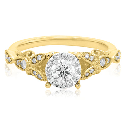 Paris 14ct Yellow Gold with Round Brilliant Cut 1/2 CARAT tw of Diamond Ring