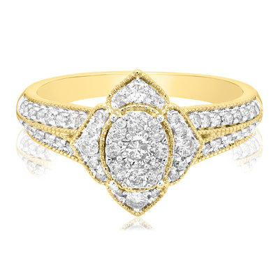 Paris 14ct Yellow Gold with Oval & Round Cut 3/4 CARAT tw of Diamonds Ring