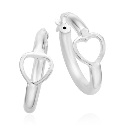 Sterling Silver 15mm Open Heart Hoop Earrings
