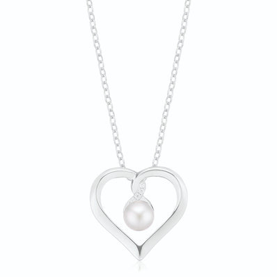 Sterling Silver with Round Brilliant Cut 7.5mm Fresh Water Pearls & Cubic Zirconia Pendants