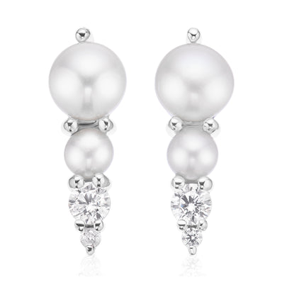 Sterling Silver with White Cubic Zirconia & Fresh Water Pearl Drop Earrings