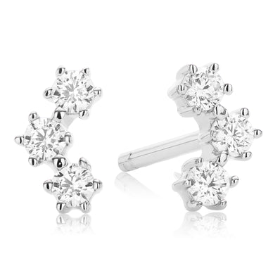 Sterling Silver with Round White Cluster Cubic Zirconia Stud Earrings