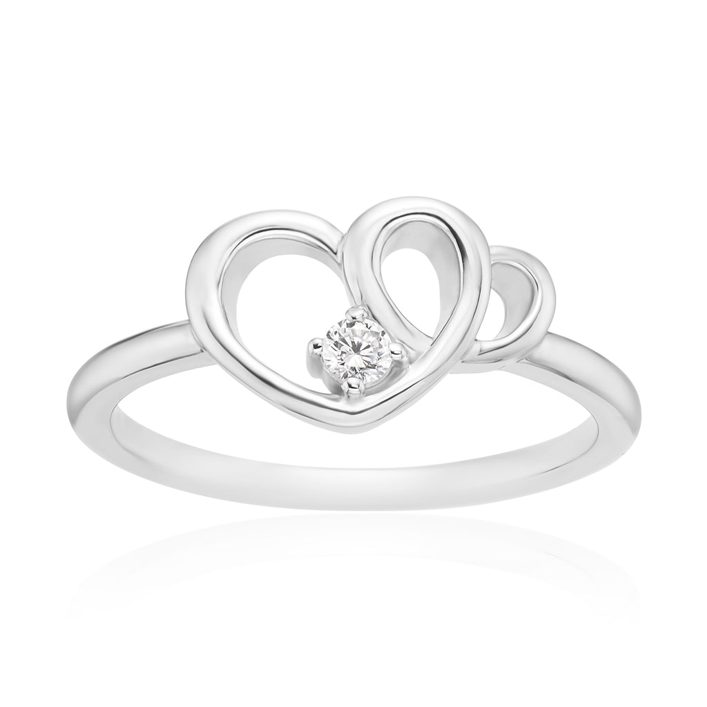 Sterling Silver with Round Brilliant Cut 2.5mm White Cubic Zirconia Interlock Heart  Fashion Rings