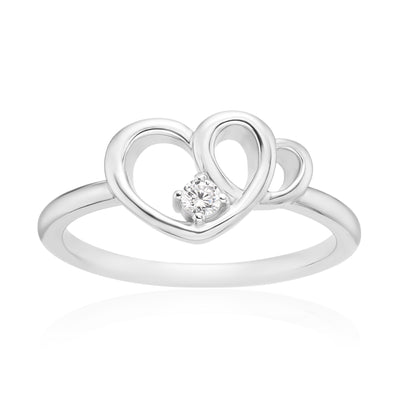 Sterling Silver with Round Brilliant Cut 2.5mm White Cubic Zirconia Interlock Heart  Fashion Rings