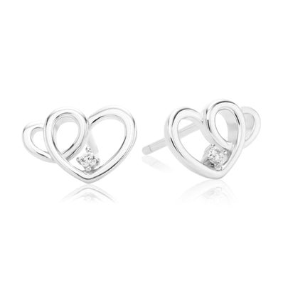 Sterling Silver with Round Brilliant Cut Cubic Zirconia Interlock Heart Stud Earrings