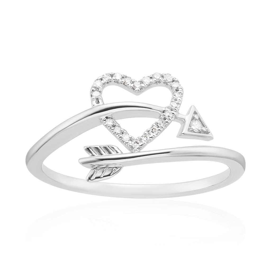 Sterling Silver with Round Brilliant Cut 0.08 CARAT tw of Diamonds Heart Arrow Rings